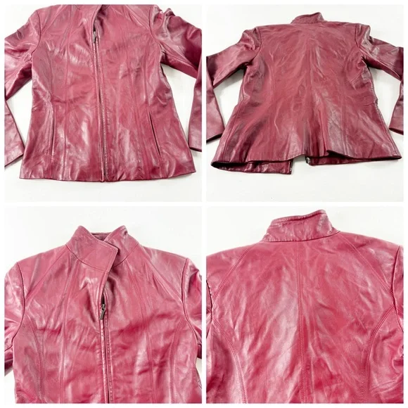🪩 267. SIENA women’s small wine red leather jacket full zip - Picture 12 of 12